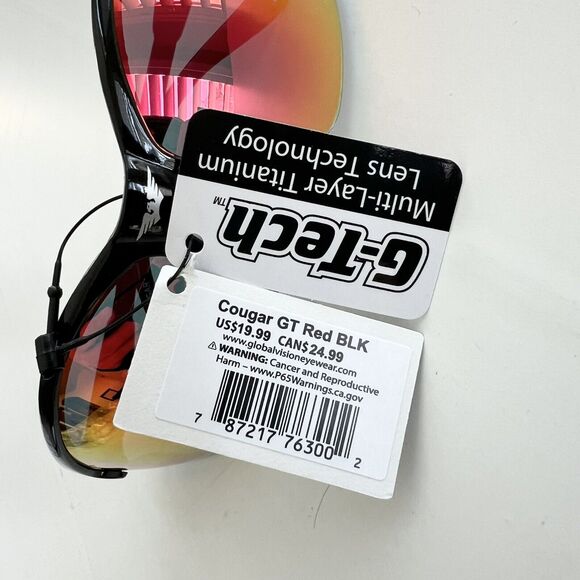 NEW Global Vision COUBKGTR Cougar Gtceh Black Frame Red Lens Safety Glasses - Picture 6 of 6